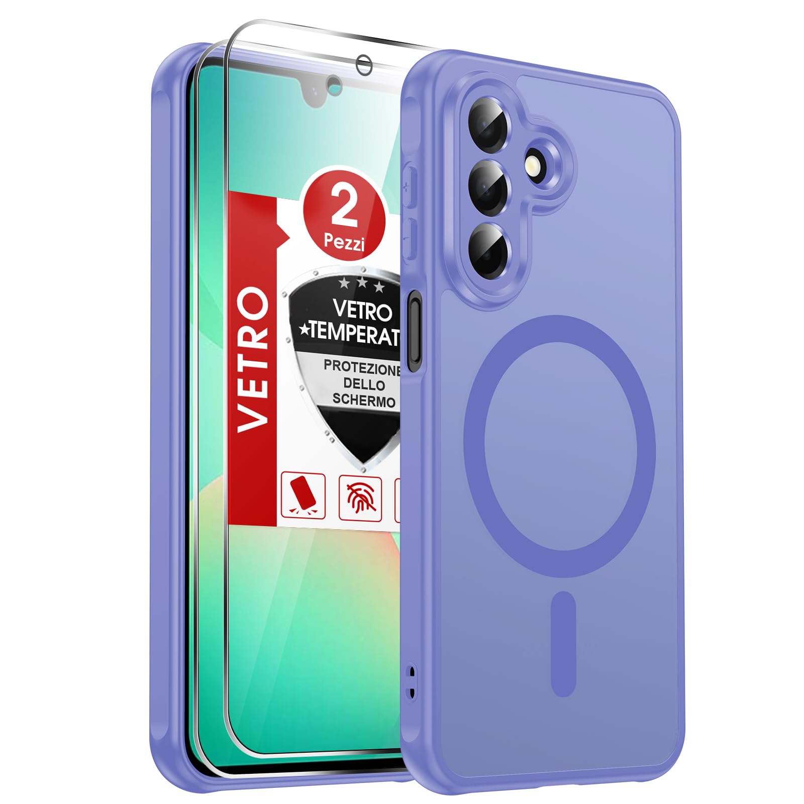 LeYi Cover Magnetica per Samsung Galaxy A27 5G con Vetro Temperato(Azzurro) | Custodia per Samsung A 27 Traslucida Opaca Anti-Impronte Antigraffi TPU Bumper Antiurto Protettiva Case