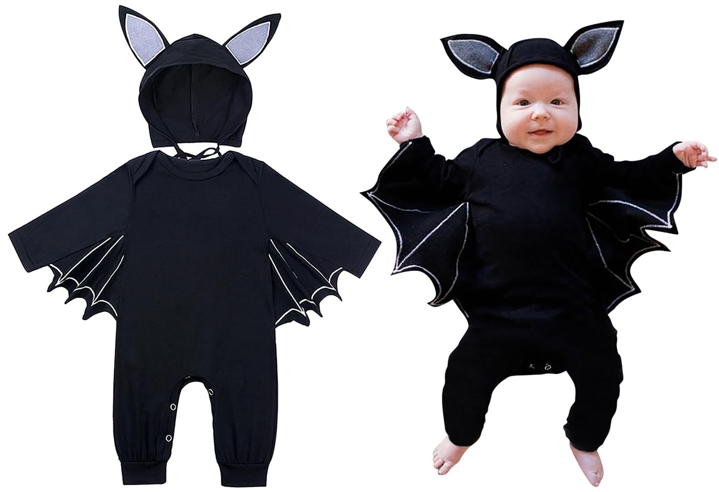 AGQT It's My 1st Halloween Romper Black Bat Costume Cloak Outfit Hat Newborn Babys Halloween Costume Bat Hat Size 0-6M