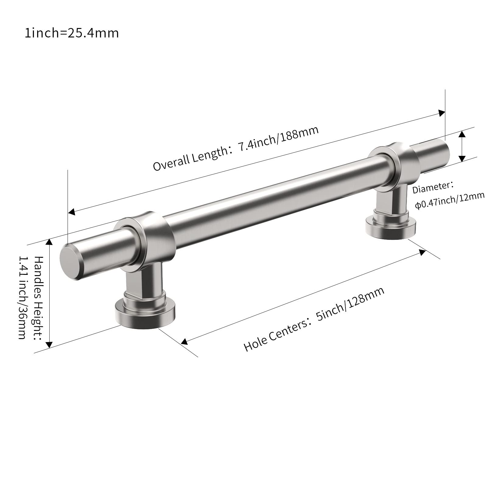 10 Maniglie Armadio Nichel Spazzolato - Fori 128mm, Per Cucina E Mobili, Con Viti - Foto 10