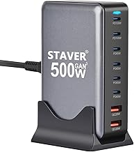 500W Charger [GaNFast III 8-Port 2*Single Port 100W 1.5m Power Cable] PD3.0 Compatible [PSE Technical Standards Compliant] 2*100W Continuous Support 8 Ports 2*100W & 4*65W & 2*QC20W 6 USB-C & 2 USB-A