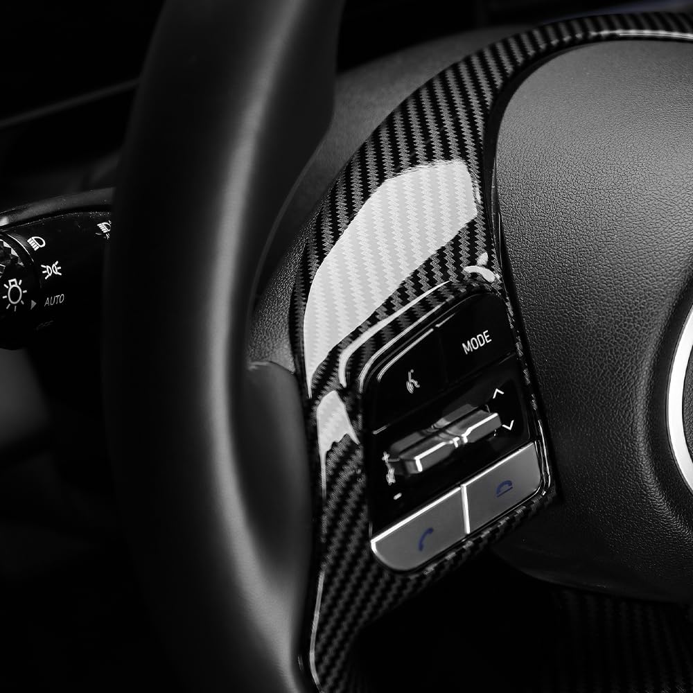 Car Steering Wheel Covers Wheel Button Panel Protection Frame Molding Trim Interior Decaration Sticker Compatible with Elantra 2021-2025 Elantra N 2023-Carbon