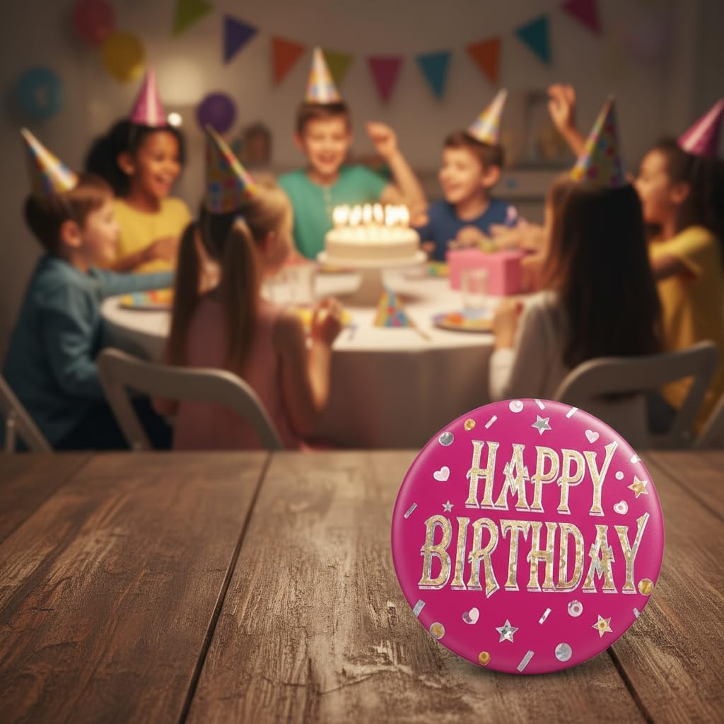 10 PCS Happy Birthday Badge Laser Party Emblem Metal and Plastic for Women Couple Clothes Hat Bag Funny Accessory image 3