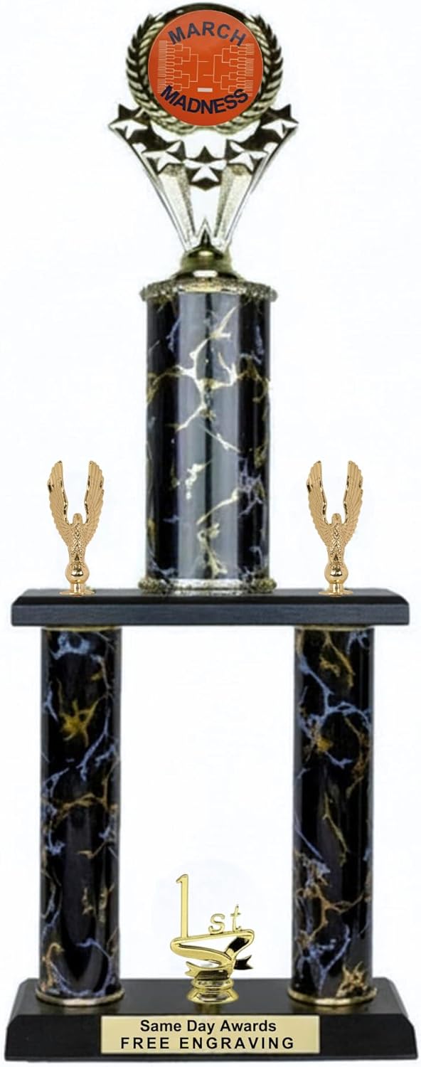 March Basketball Madness Two Post 1st Place Championship Trophy with Free Engraving 22 Inches Tall for Bracket Champion Award Office Tournament Pool Winner