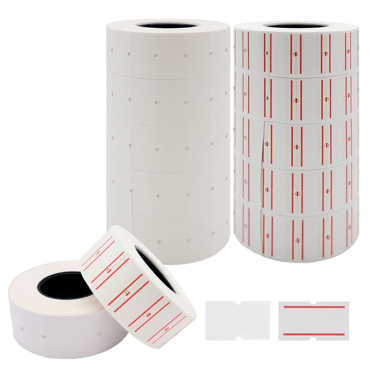 Motex 1 Line Labels - 5,000 White + 5,000 Double Red Line White Blank Price and Date Gun Labels with 1 Ink Roll, Fits MX-5500 and Perco 1 Line Price and Date Guns
