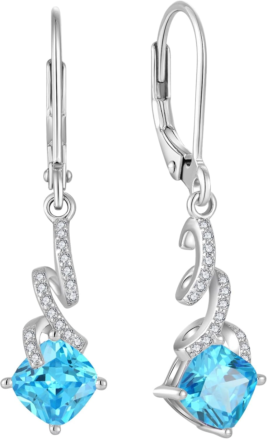 Women Earrings 925 Sterling Silver Swirl Twist Leverback Dangle Drop Round Square Cubic Zirconia Earrings Birthstone For Women Mother's Day