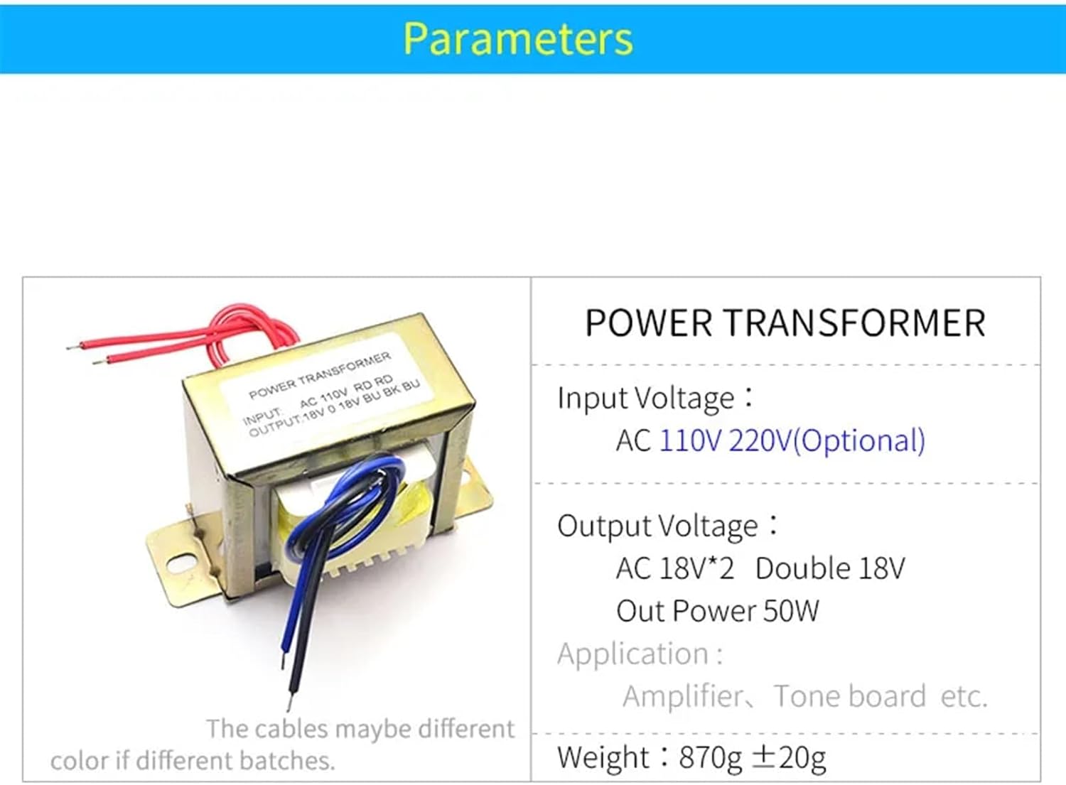 50W AC18V EI Ttransformer Input AC 110V 220V Output Double AC18V Power Supply for LM1875 Amplifier(220V)