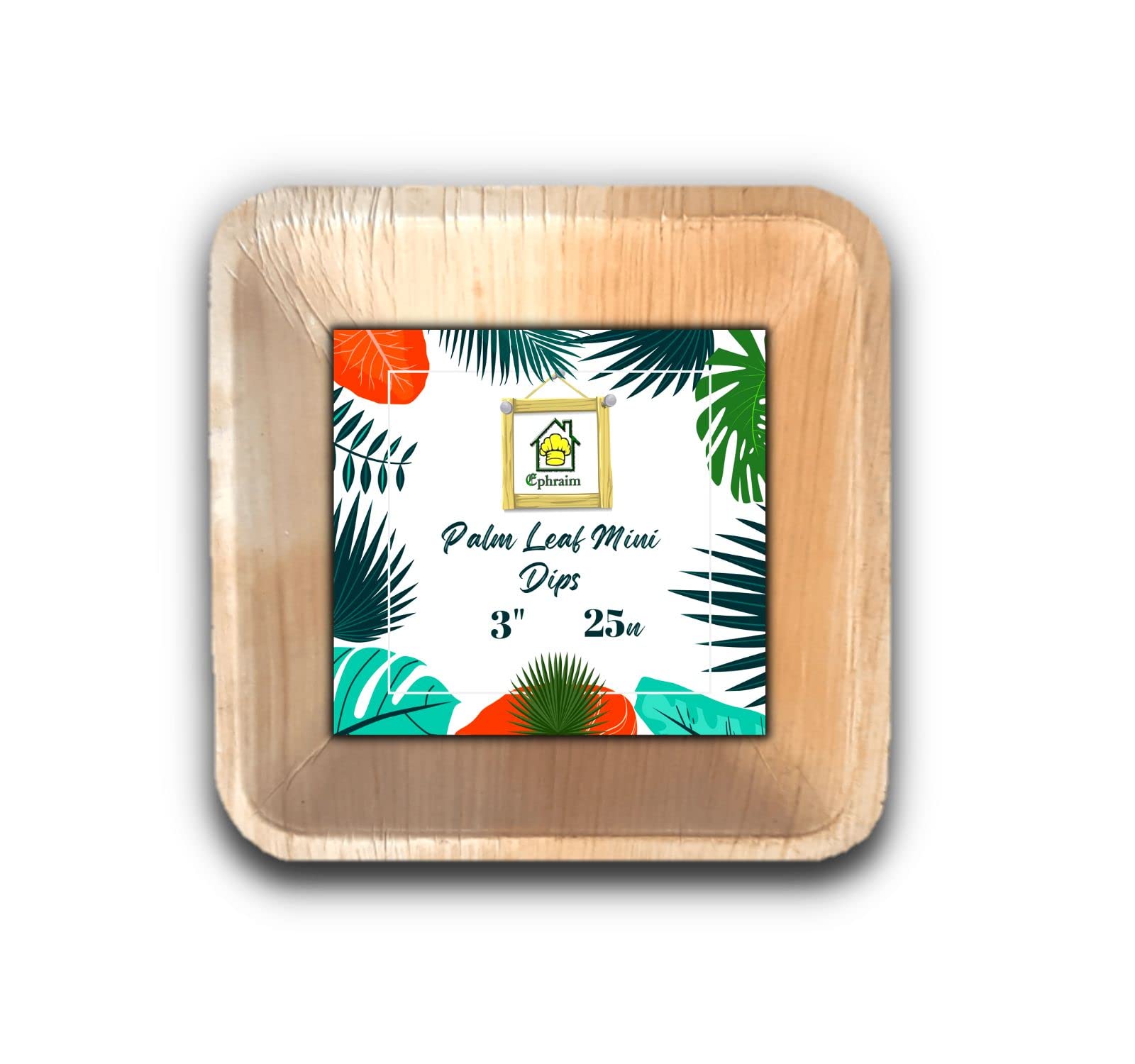 Ephraim Bamboo Bowls - From Palm Leaf | 3 inch square | 25 Dipping Bowls | Eco-Friendly, Biodegradable & Compostable Bowls for BBQ's, Parties & Events