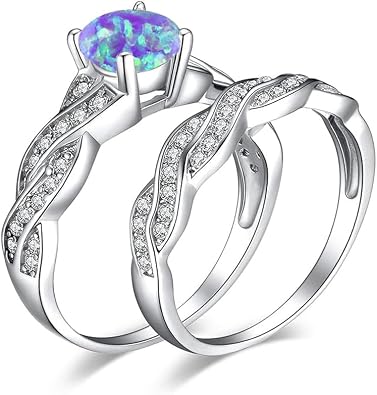 Opal Engagement Ring for Women Bridal Set Custom Silver 10K 14K 18K Gold Fire Opal Wedding Promise Ring for Women Genuine Opal Ring 1-3 Carats