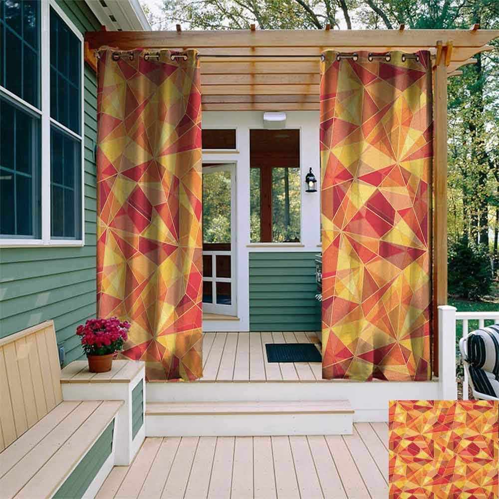 BrujHojqwde Outdoor Curtains Abstract Mosaic Pattern with Fractal Triangle Geometric Fragments Digital Print Waterproof Patio Door Panel W72 x L108 Orange Marigold Red