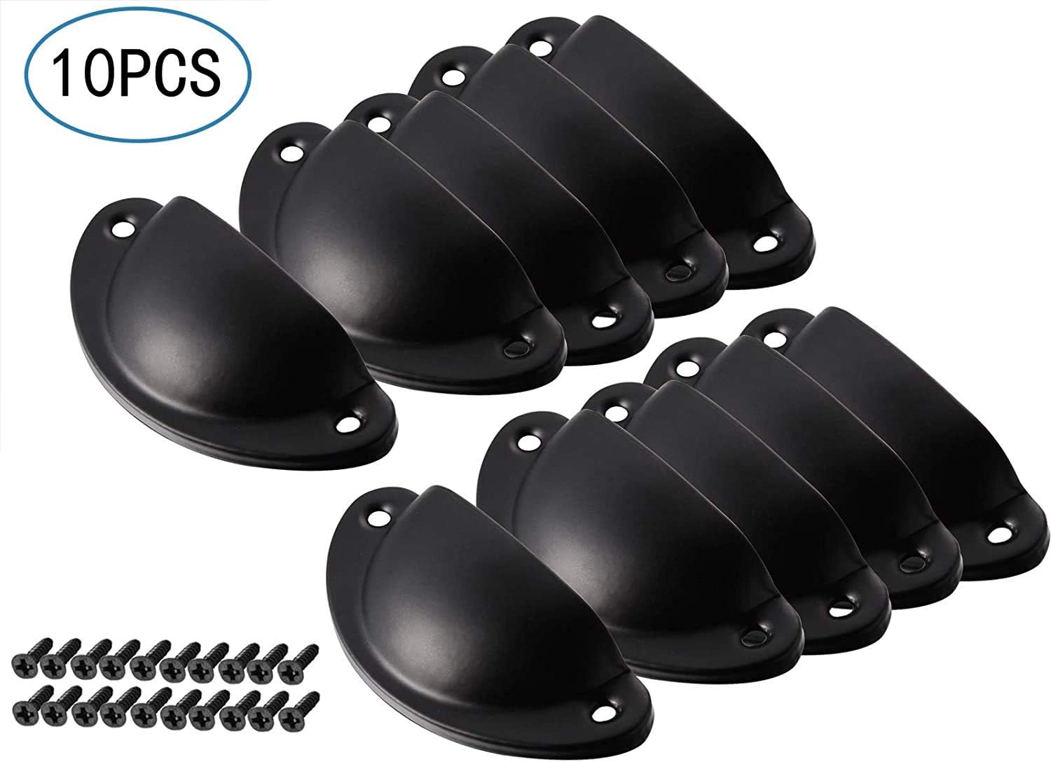 Namvo 10 Pack Drawer Pull Handles Vintage Antique Shell Cup Kitchen Cupboard Door Cabinet Furniture Knobs with Screws Black - Image 3
