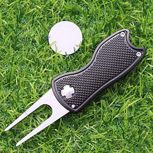 Covermay Foldable Golf Divot Repair Tool And Golf Ball Markers Set (Black Divot Tool-Black Marker) #TOP2