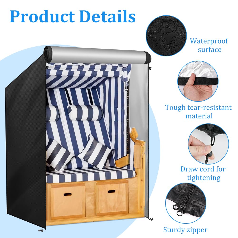 OFFCUP Strandkorb Schutzhülle 210d Oxford Strandkorbhülle mit Belüftungsöffnungen Strandkorb Abdeckung mit Kordelzug, Wasserdicht Wetterfest Winddicht und UV-Beständig Schwerlast(120x90x160/140cm)