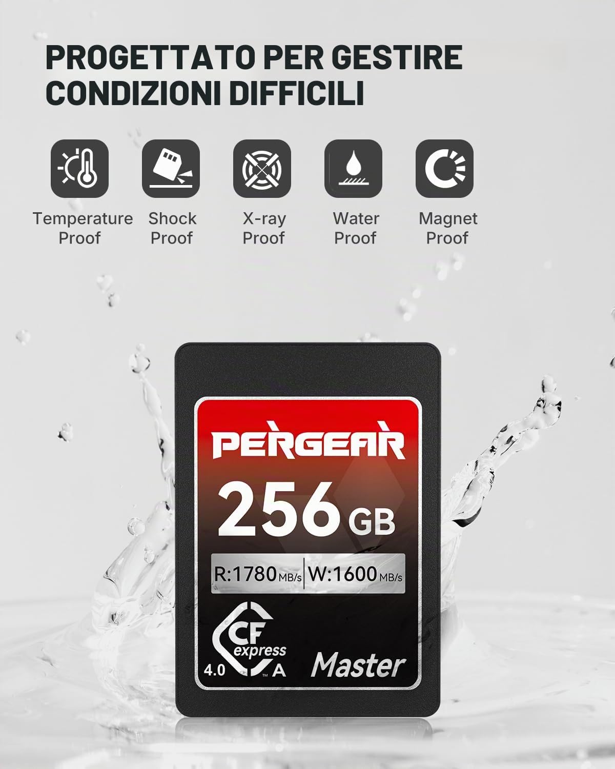 Pergear Scheda di memoria CFexpress 4.0 Tipo A da 256GB, velocità di lettura fino a 1780 MB/s e velocità di scrittura 1600 MB/s per 4K 120P, 8K 30P(Master Series) compatibile con fotocamere Sony Alpha