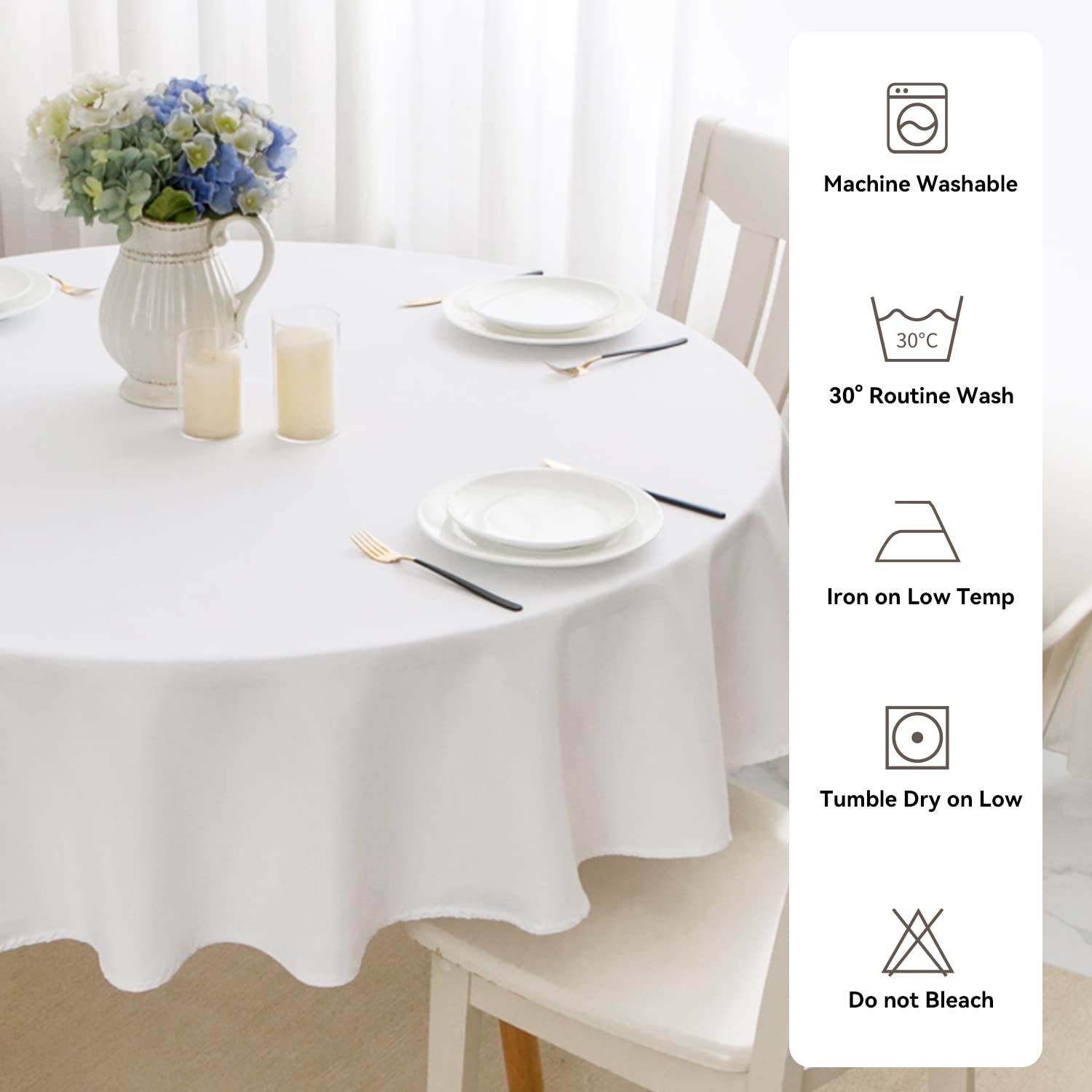 Romanstile Natale Tovaglia rotonda antimacchia 160 cm bianca Tovaglie per 4-6 posti elegante per decorative tavolo da caffè,Sala da Pranzo,Ristorante,Cucina,Bar,Birstro,Feste,giardino