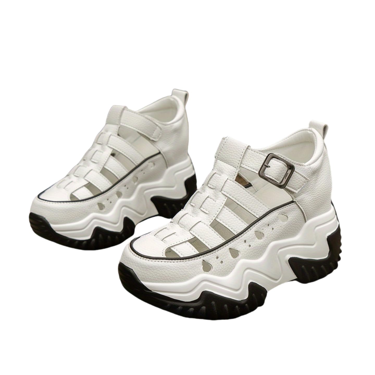 Hhhchpm Women's Platform Wedge Sandals, Hollow Out Colorblock Buckle Strap Shoes, Fashionable Heightening Sandals