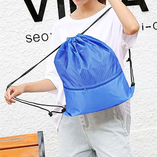 Miniatura 4 de Mochila con cordón, bolsa impermeable con cordón de extracción con bolsillo con cremallera, bolsas de gimnasio con cordón para hombres y mujeres,