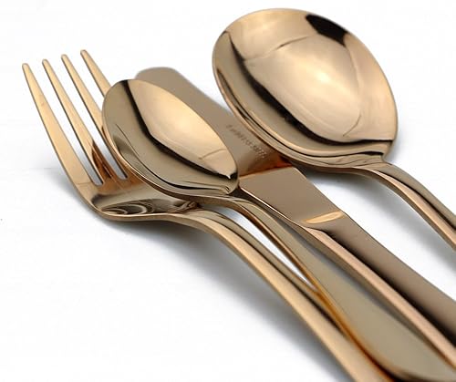 Miniatura 2 de JASHII Juego de vajilla de 4 piezas de acero inoxidable pulido con espejo de oro rosa, juego de cubiertos de acero inoxidable 304, cuchillo,