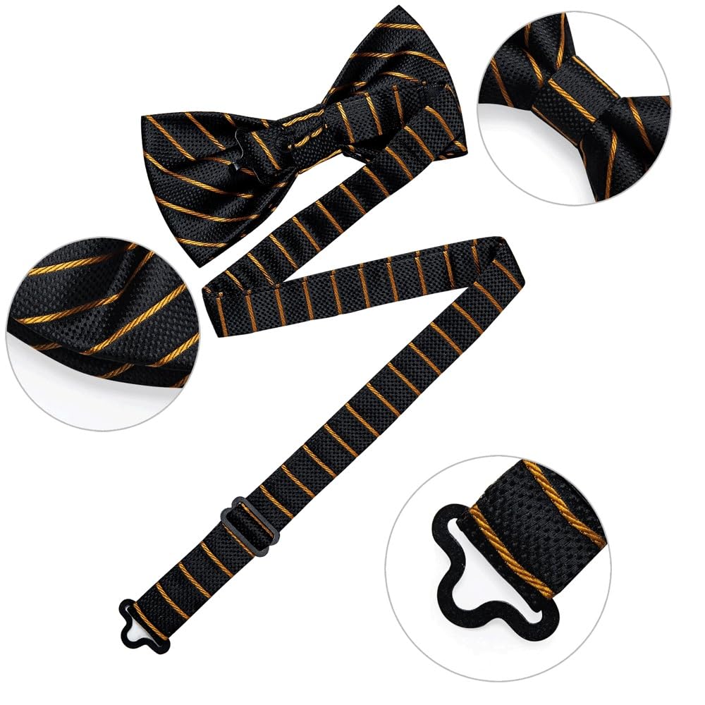 JFDBGU Pre-tied Bowtie Classic Wedding Bow Tie Cufflinks Set for Party Silk Striped Knot Gift Man's Accessories