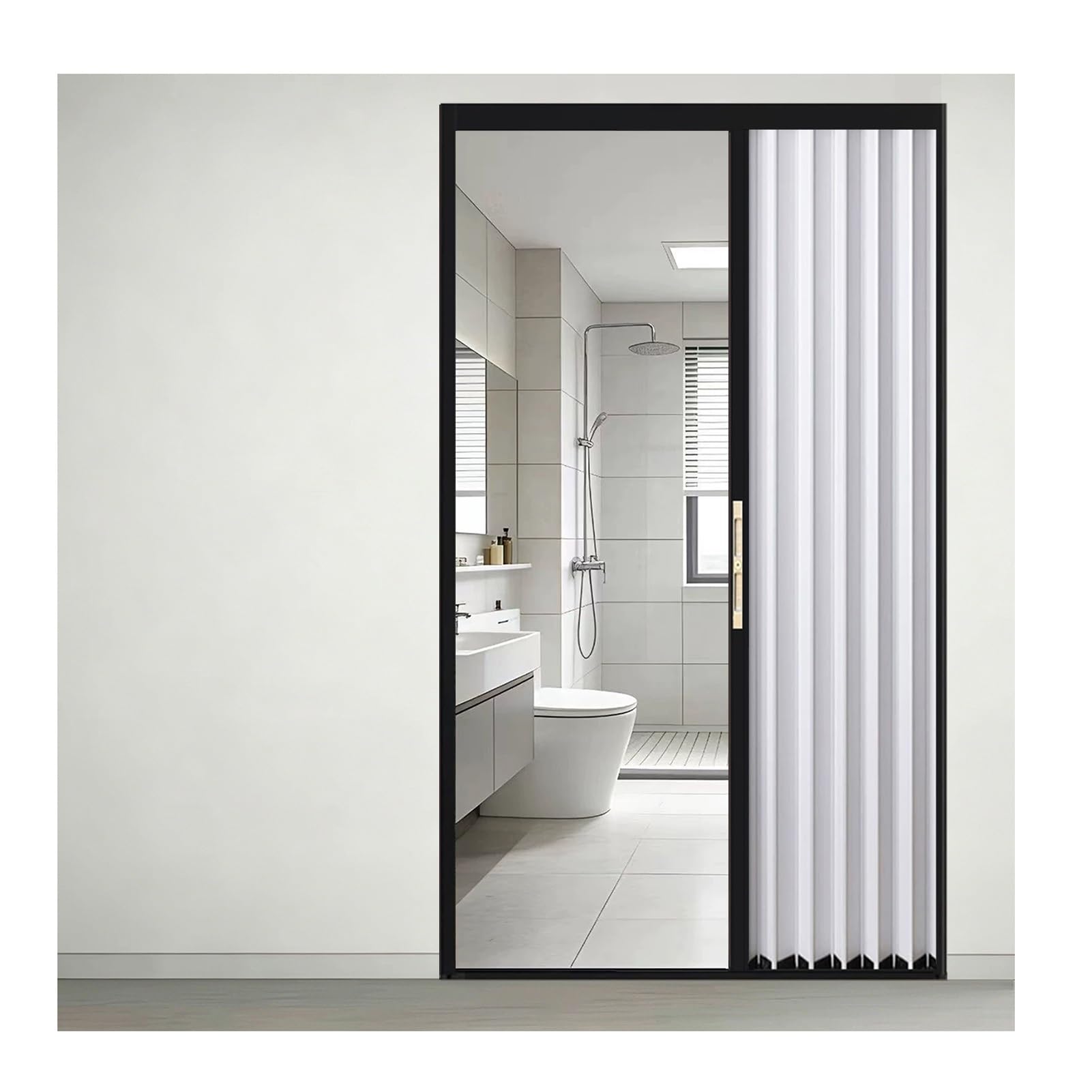 Kphymod Black Frame No Drill Folding Partition Door, Soundproof Insulating Uv Block Folding Room Divider, Invisible Space Saving Temporary Privacy Divider For Renters(,85X210cm)