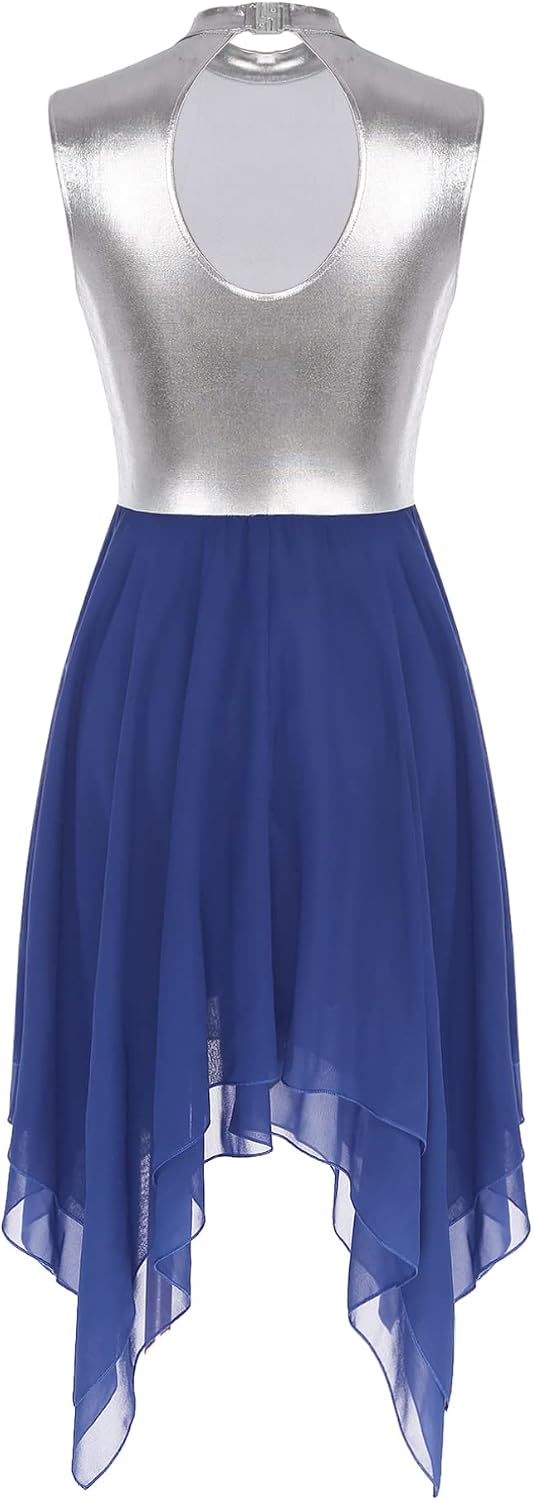 iiniim Women's Color Block Sleeveless Lyrical Dance Costume Asymmetrical Hem Liturgical Praise Dance Dress