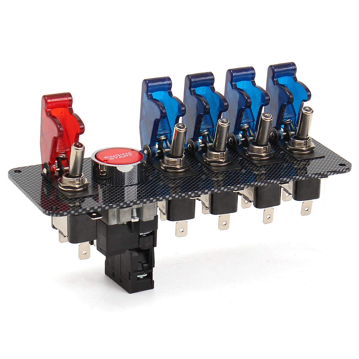 YONGYAO Pannello Interruttore Accensione Auto da Corsa 12V con 4 Pulsanti Interruttore A Levetta Blu + 1 Rosso LED