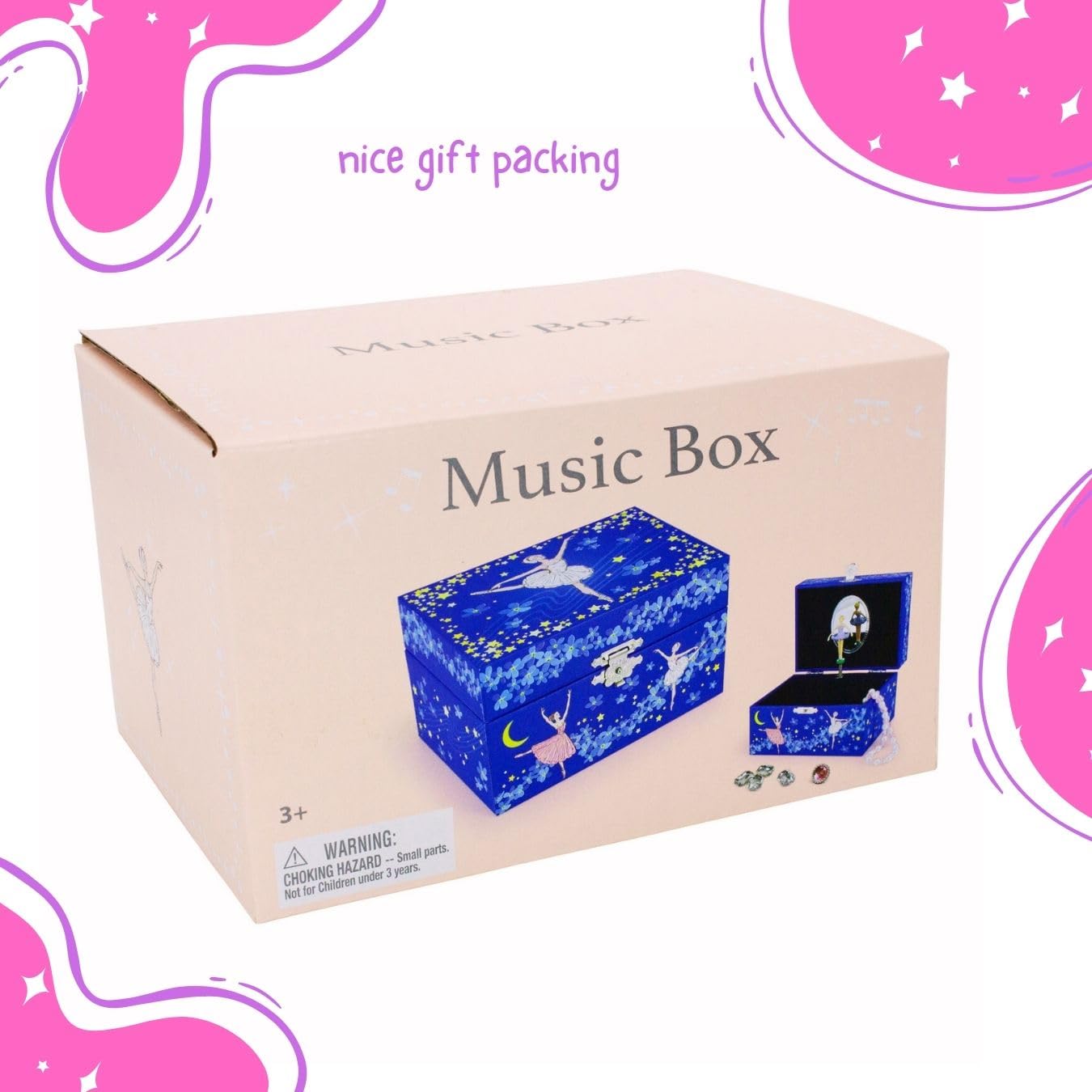 GICO Caja musical joyero para niñas, joyero azul, bailarina – Melodía: Lago de los cisnes – 92062