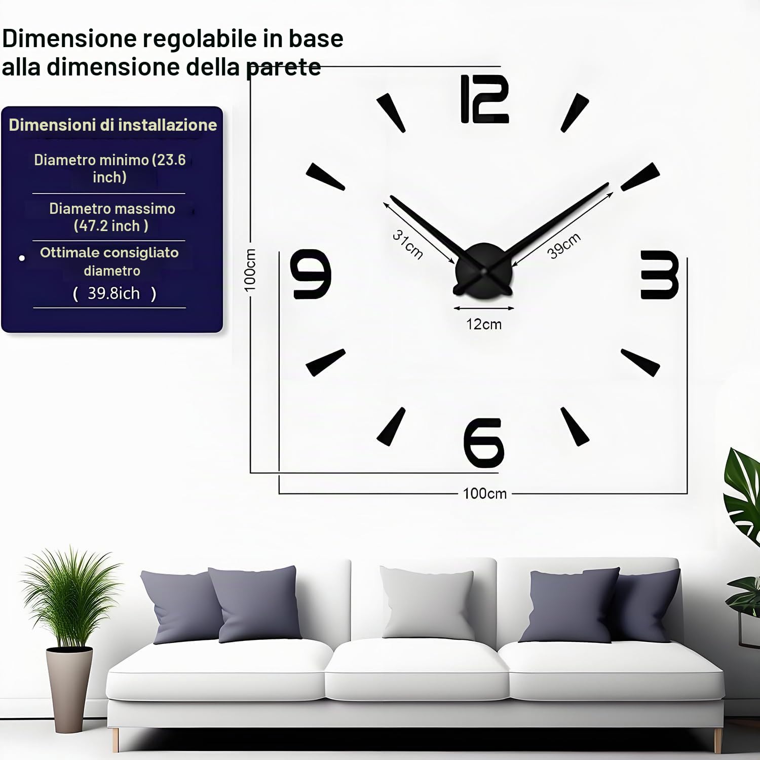 Coraltree Orologio da parete moderno,orologio da parete 3D DIY silenzioso per decorazioni parete, regalo per casa, ristorante, ufficio e hote (nero)