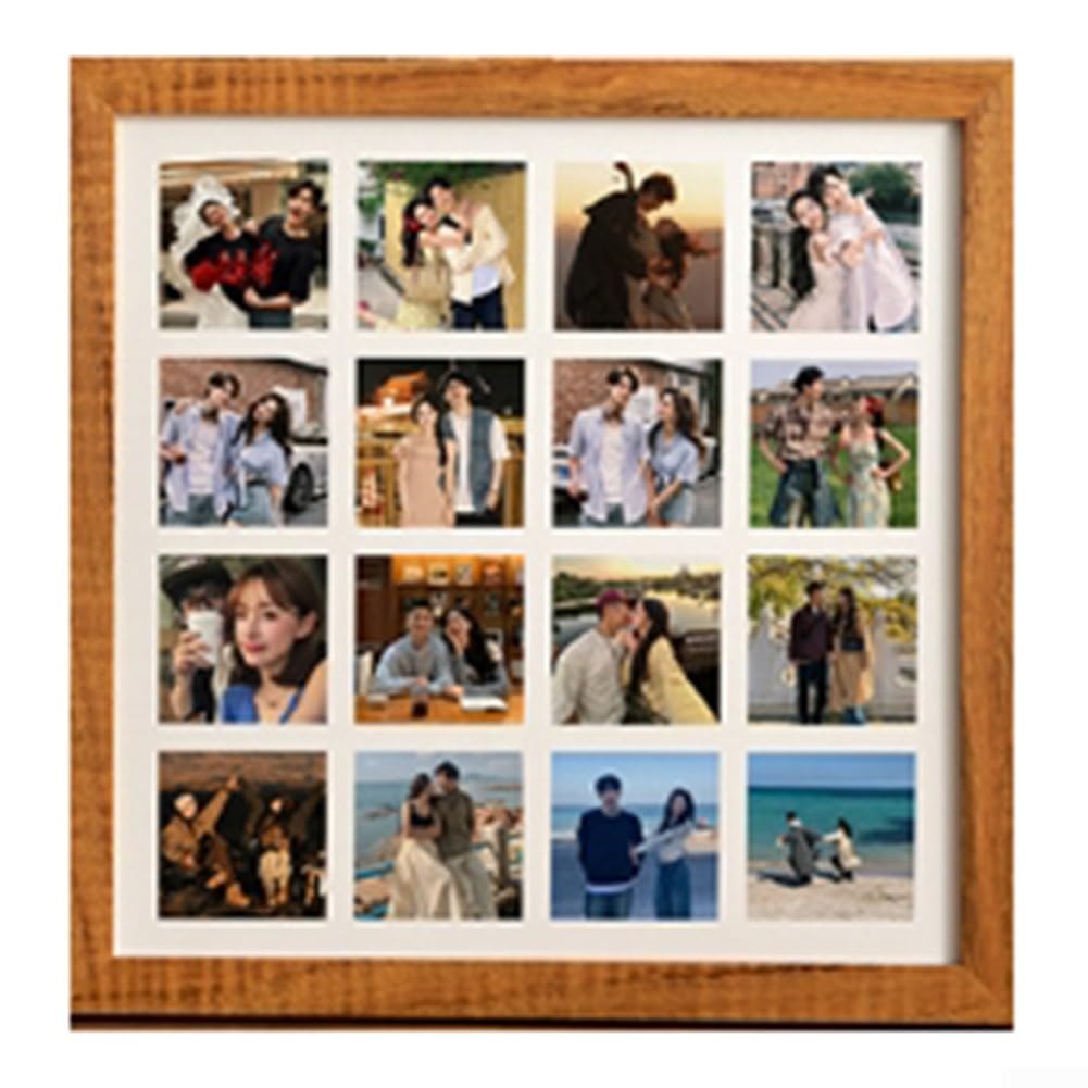 Springwillfly Wooden Photo Frame With 16 Compartments Designed For DIY Arranging Photos And Creating Stylish Displays(wood grain brown)