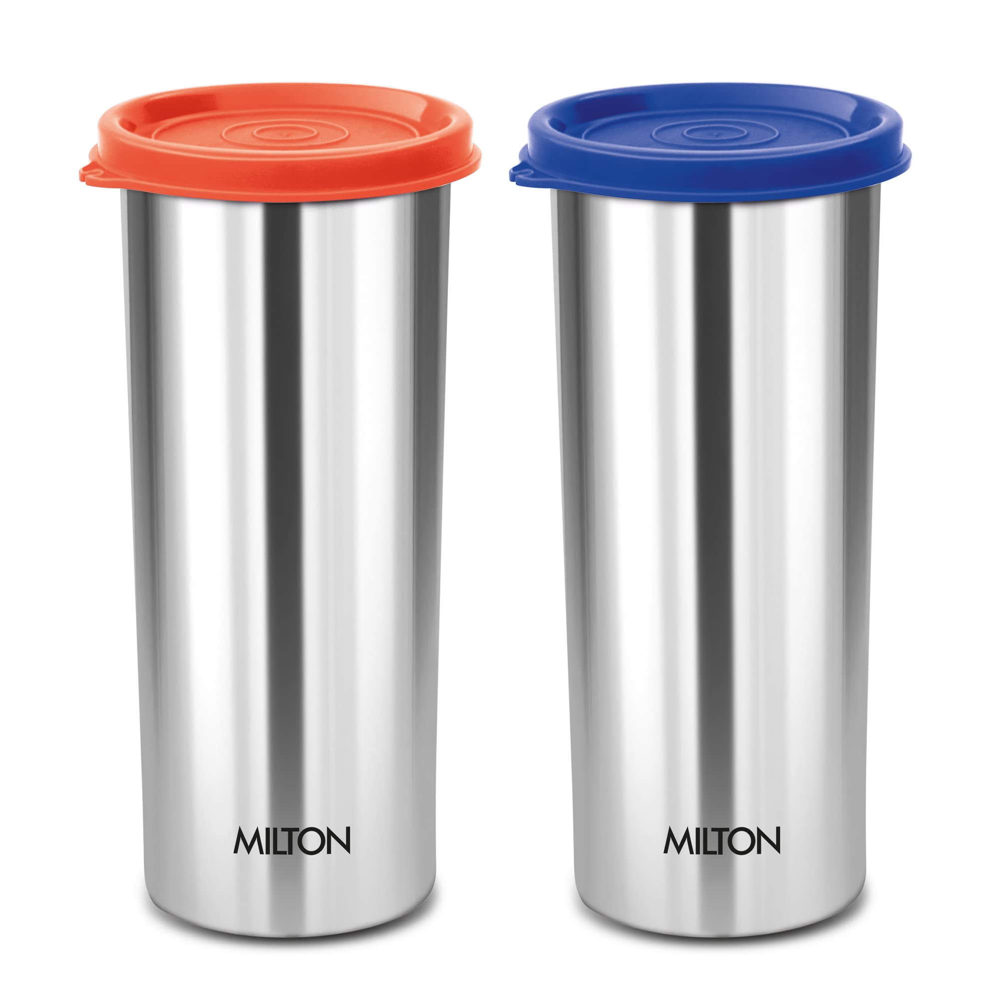 MILTON Stainless Steel Tumbler with Lid Set of 2, 530 ml Each, Assorted (Lid Color May Vary) | Office | Gym | Yoga | Home | Kitchen | Hiking | Treking | Travel Tumbler