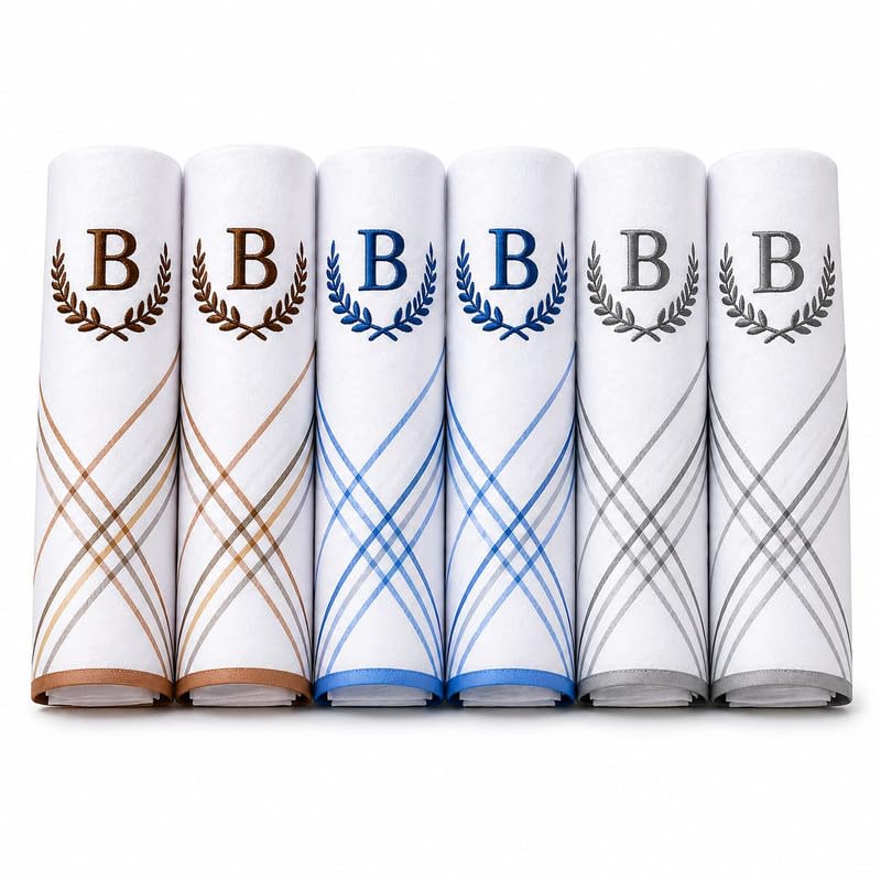 Image of GOLU MOLU Cotton White Formal Handkerchief Pack Of 6 | Office Travel Daily Use | Custom Initial Design | Free Size | Cotton Fabric | Customised N95 Mask Included