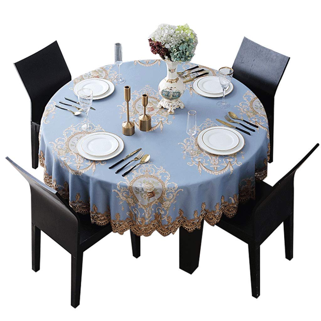Nappe ronde bleue de 240cm en dentelle ajourée pour table à manger européenne