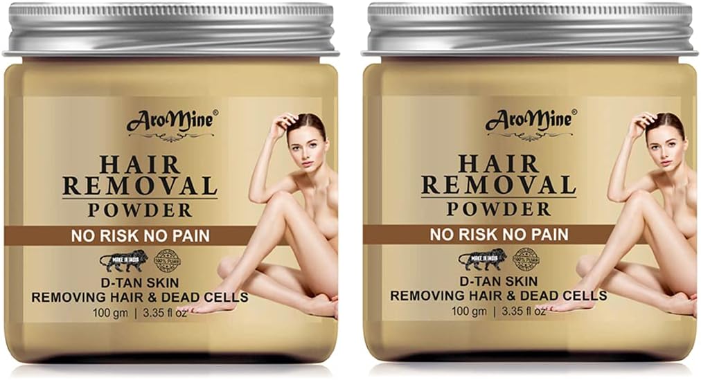 AroMine Natural & Organic Hair Removal Powder, All Hair & Skin Type, 100gm(Each 2 Jar)