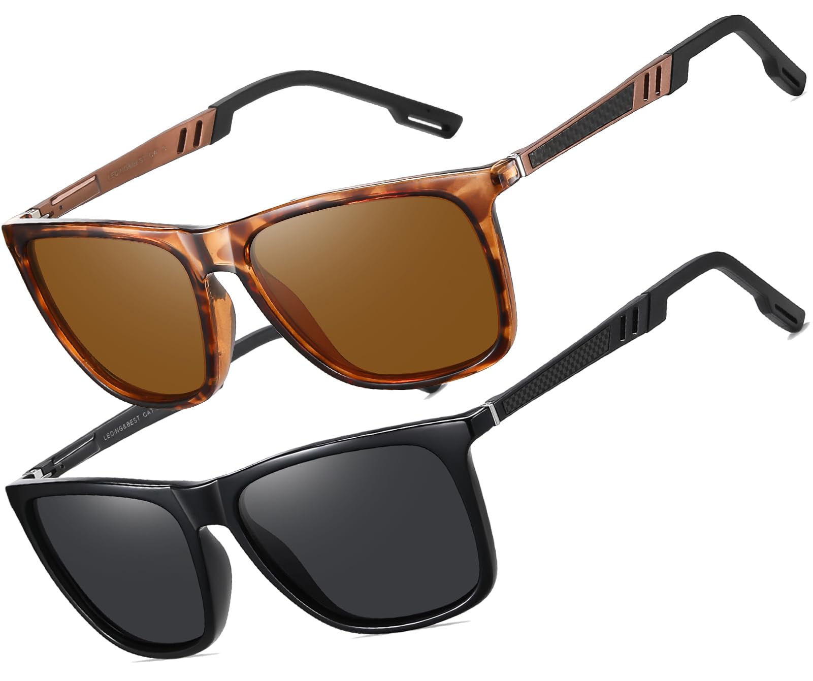 LEDING&BEST Polarised Sunglasses Mens Womens Lightweight Square Frame 100% UV Protection for Driving Fishing Travel Sports