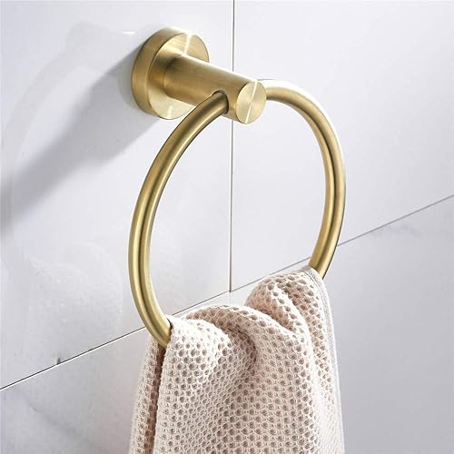Miniatura 8 de Soporte para papel higiénico, anillo de toalla de baño dorado cepillado, soporte para toallas de mano, accesorios de baño, montaje en pared, acero