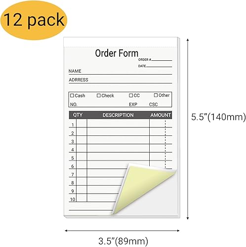 Vista 2 de Paquete de 12 libros de pedidos de ventas de 3.5 x 5.5 pulgadas, 2 partes sin carbono libros de recibos de venta para pequeñas empresas, 50