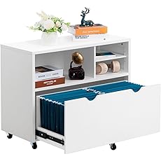 Tribesigns Lateral File Cabinet with Drawer, White Filing Cabinet with Adjustable Hanging Rod for Letter/Letter/A4 Size Files, 35.4" Wood Modern Printer Stand with Open Storage Spaces for Home Office