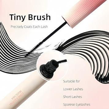 Black Tiny Brush Mascara for Lower/Fine Lashes/Sparse Eyelashes, Without Smudging, Waterproof, No Clumping, Long lasting, Natural