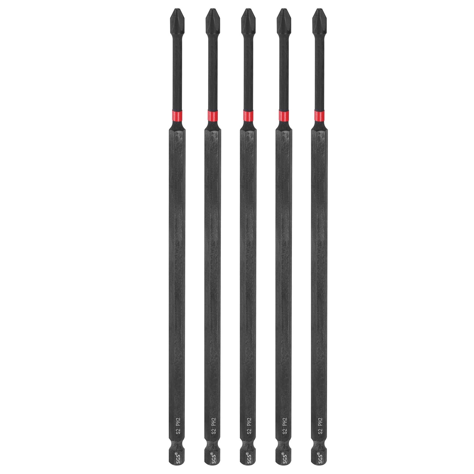 sourcing map 5pcs #2 Phillips Impact Screwdriver Bit PH2 1/4" Hex Shank 8" (200mm) Long Magnetic Cross Head Drill Bits S2 Steel Industrial Screw Driver for Impact Power Drivers, Black/Red
