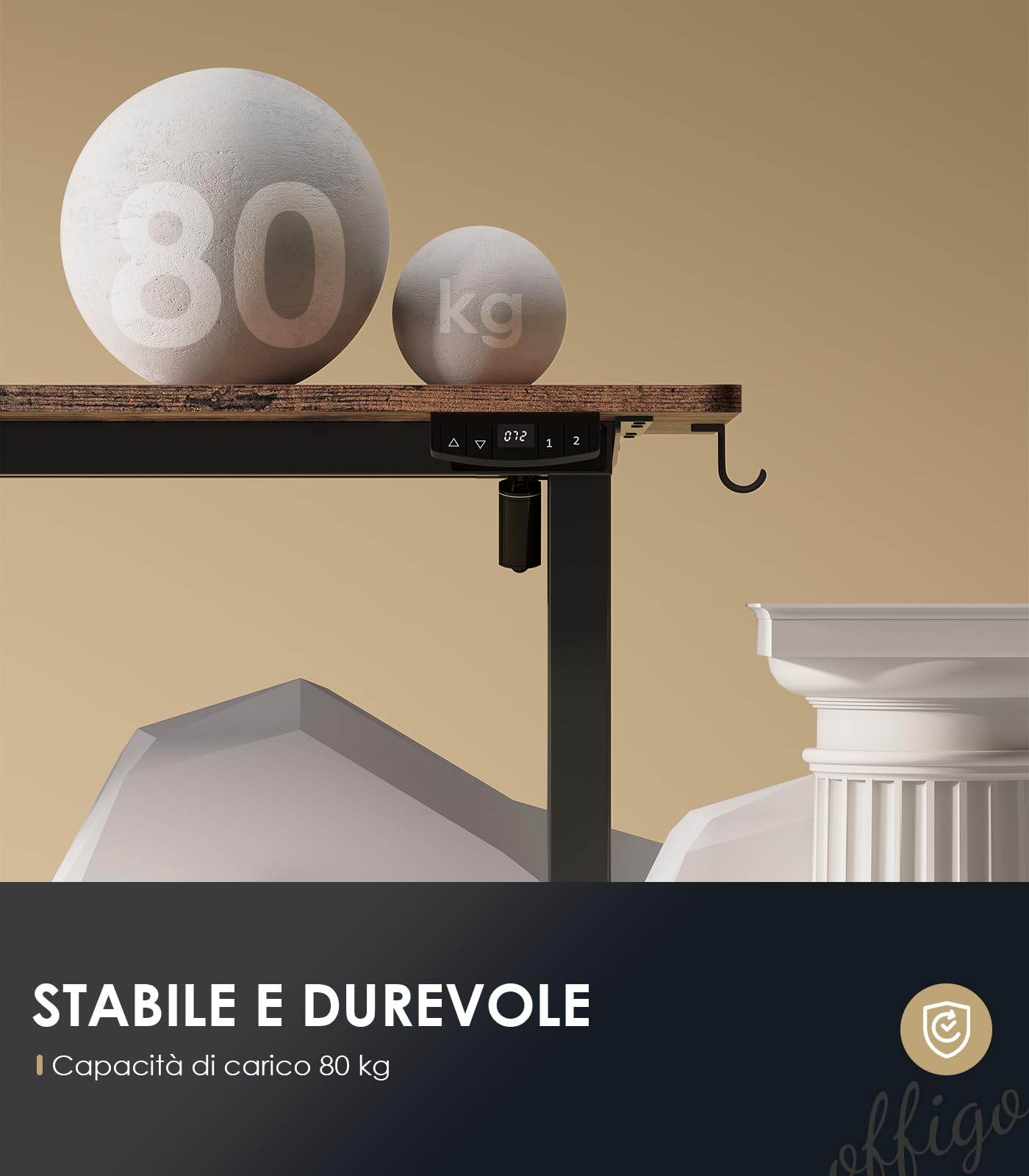 OffiGo Scrivania Regolabile in Altezza, 100 cm Scrivania Elettrica, Scrivania Ergonomica con Funzione di Memoria, Standing Desk, Modern Scrivania Computer per Casa e Ufficio, Marrone