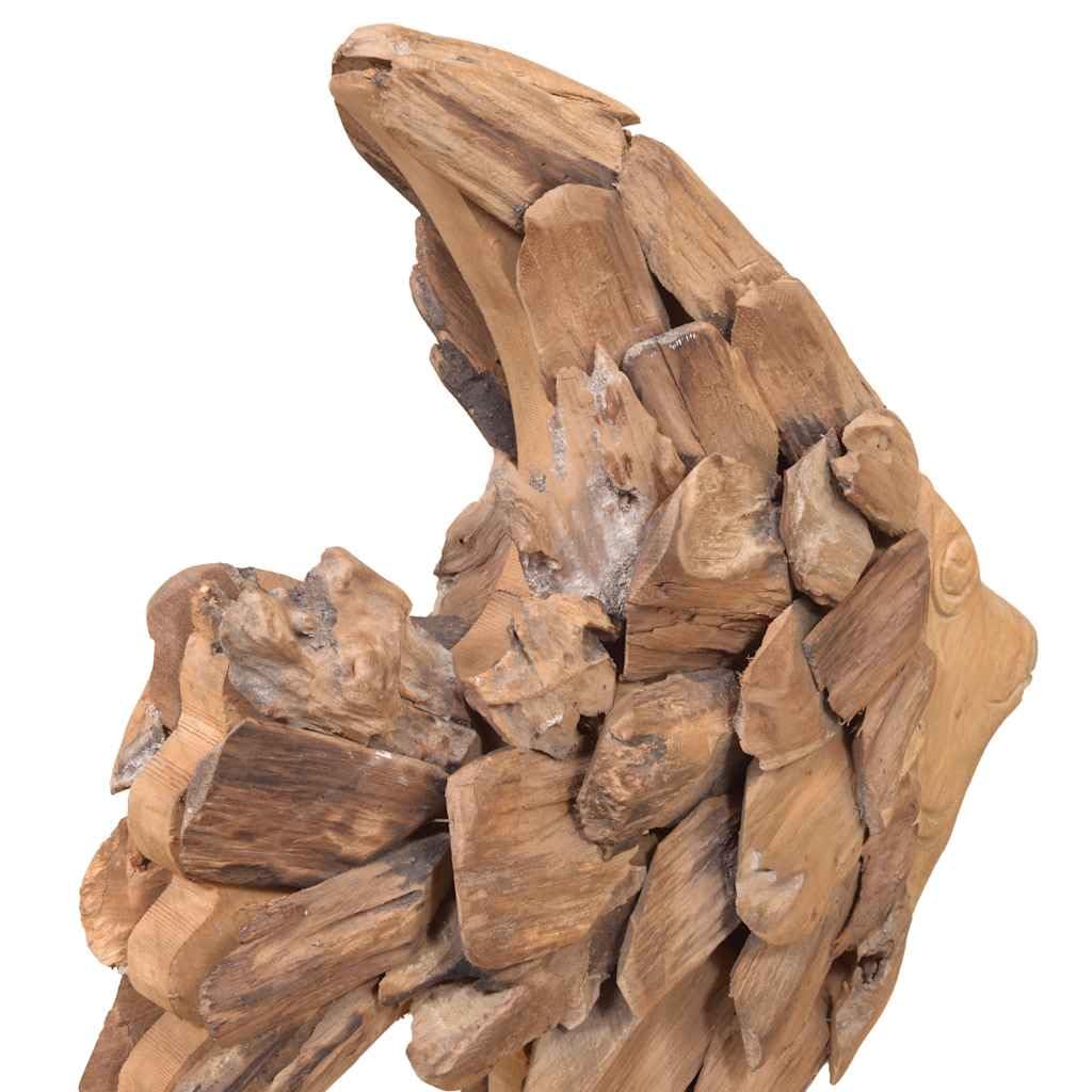 Fisch-Skulptur aus Teakholz - Handgefertigte Holzfigur als Maritime Wohndeko - Standfigur 40x12x57 cm für Wohnzimmer