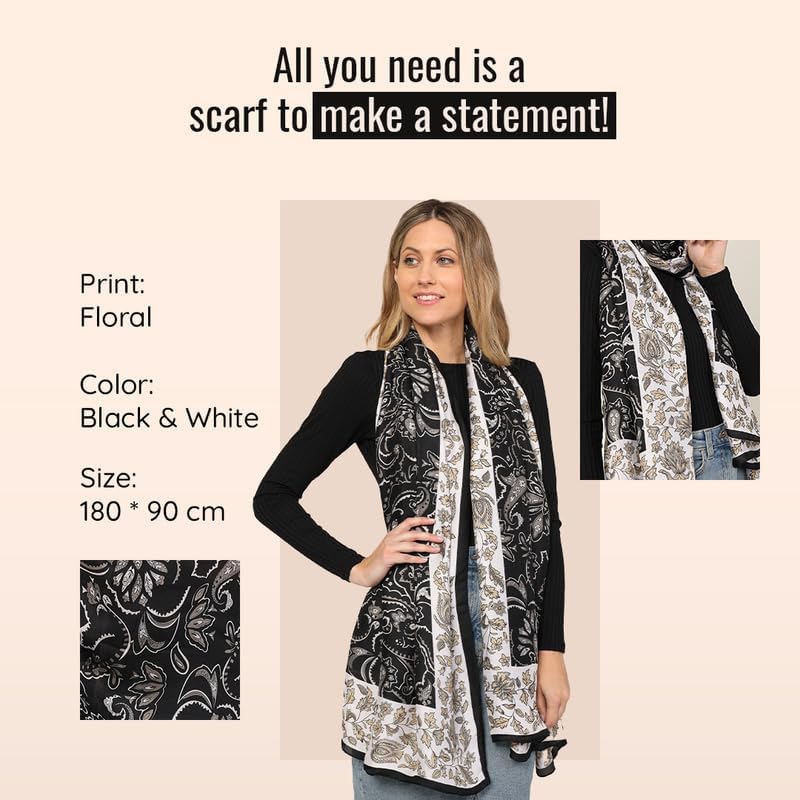 Image of Trillion London Spring Collection | Designer Silk Scarf For Women UK | Lightweight Neck Scarves | Shawl Wraps | Suitable for Daily Life | Smooth & Soft Finish | Gift for Women | Size-180cm x 90cm