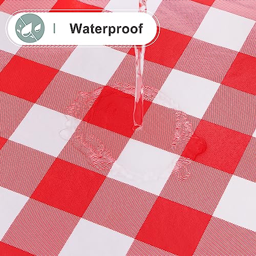 Image of misaya Rectangle Waterproof Vinyl Table Cloth, Buffalo Flannel Backed Tablecloth, Wipeable Plastic Table Cover for Dinner, Kitchen, Outdoor (70 inch x 90 inch, Red and White)