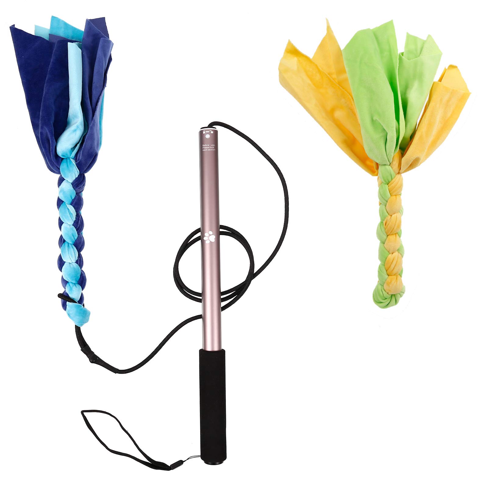 Auidy_6TXD Flirt Pole Cani, Giochi Giocattoli interattivi per cani retrattile con 2 giocattoli da masticare corda per masticare, allenamento