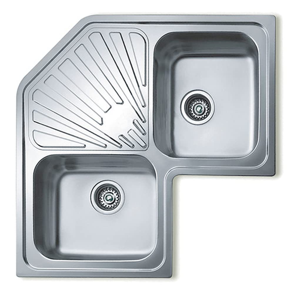 TEKA Fregadero de Dos Cubetas con Escurridor en Acero Inoxidable 18/10, Profundidad 190mm, Válvula Canasta 3 ½” + Sifón, Mueble 90cm, Modelo Angular 2C SF