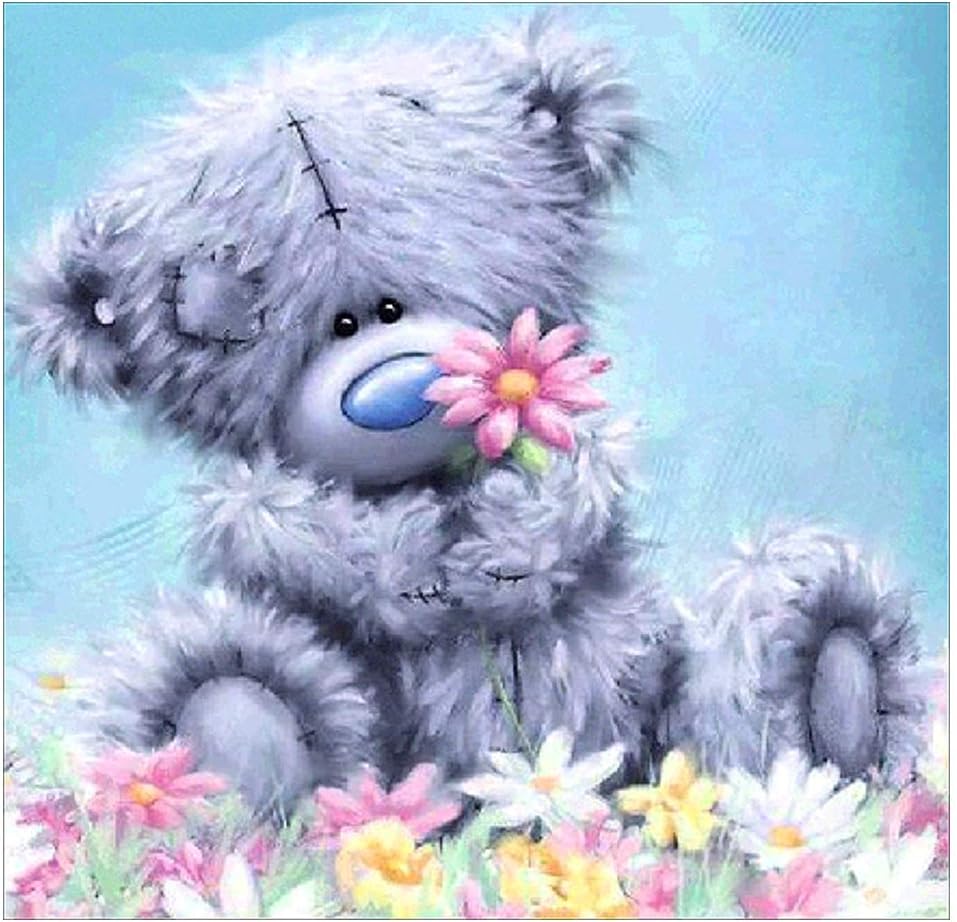 5D DIY Diamond Painting Full Drill Cross Stitch Kit Bear and Flower Rhinestone Embroidery for Children Beginners Painting by Numbers Adult Crystal Art Kits Craft Wall Pictures for Home Decor 30x40CM