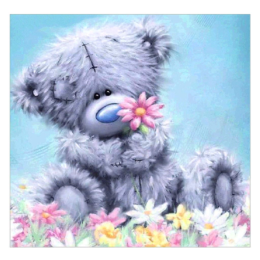 5D DIY Diamond Painting Full Drill Cross Stitch Kit Bear and Flower Rhinestone Embroidery for Children Beginners Painting by Numbers Adult Crystal Art Kits Craft Wall Pictures for Home Decor 30x40CM