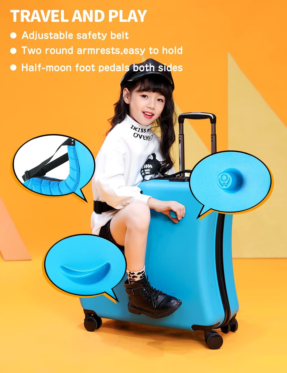 review KEYPOWER Ride-On Luggage Case For Kids Children Trolley Case With Wheels Suitcase Travel Fashionable Appearance Funny (24inch Blue)