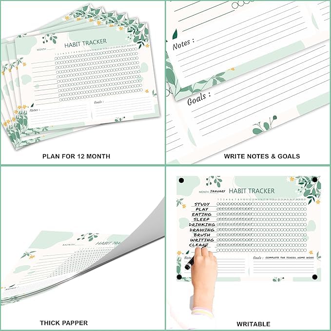Snapwrap Monthly Habit Tracker (A4 Size,12 Sheets) Undated Planner Sheets With Goals For Self Improvement (Design 1) 3