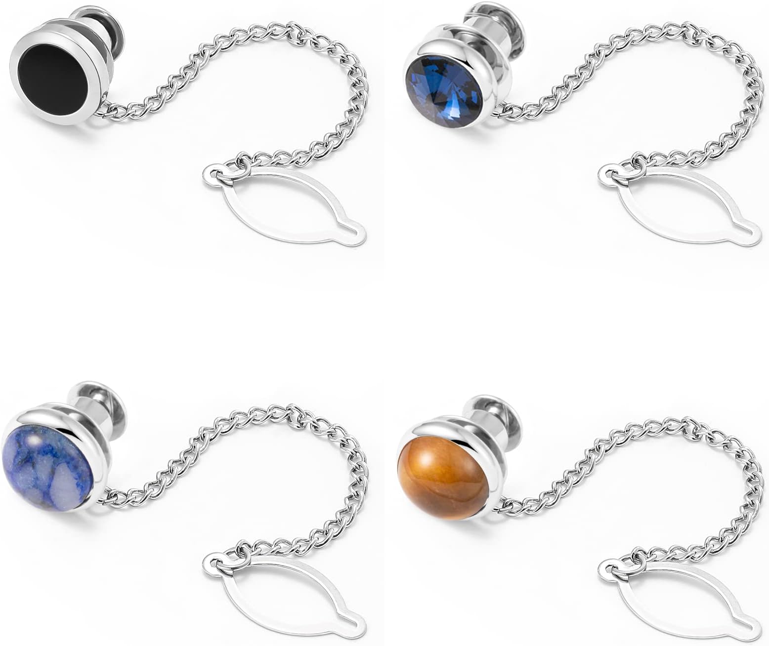 Tie Pins for Men Silver Tie Pins with Chain, Tie Tack Pins Brooch Personalized Wedding Business Gifts