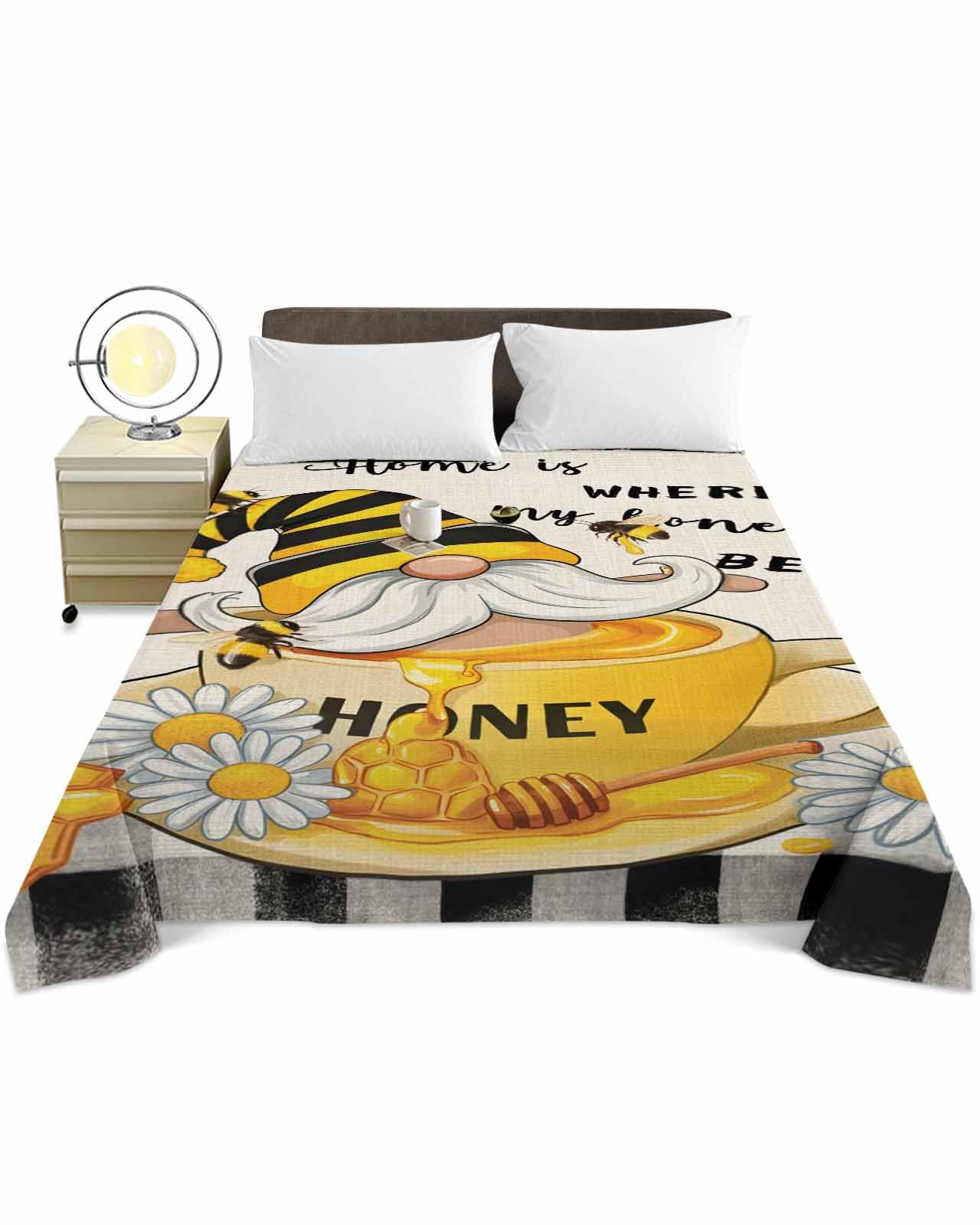 Twin Top Sheet Bedding Flat Sheet Only, Dwarf Farmhouse Honey Bees Soft Microfiber Bed Sheets Hotel Luxury, Daisy Ombre Buffalo Check Breathable Top Sheets Easy Care